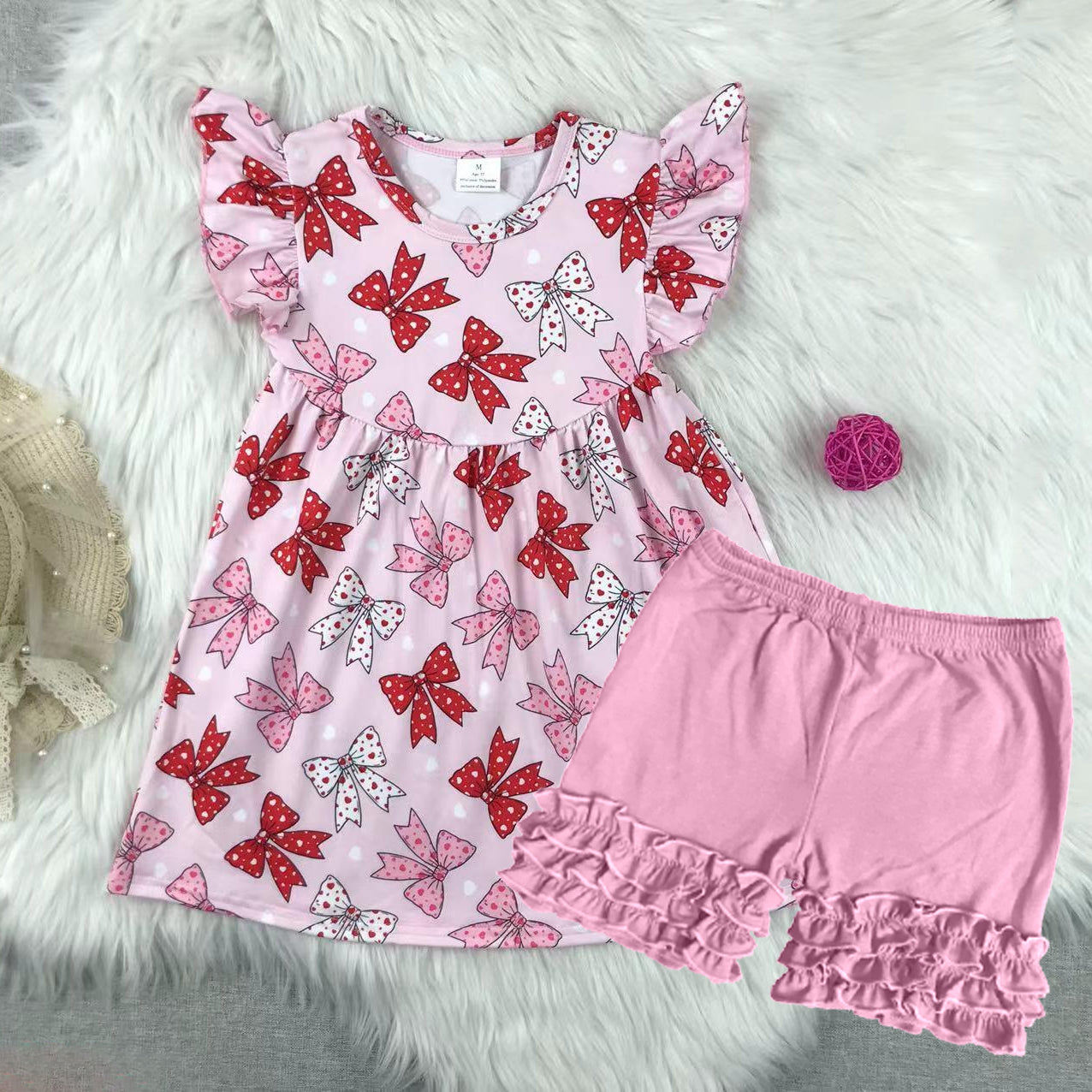 Baby girl red pink bow summer outfit preorder