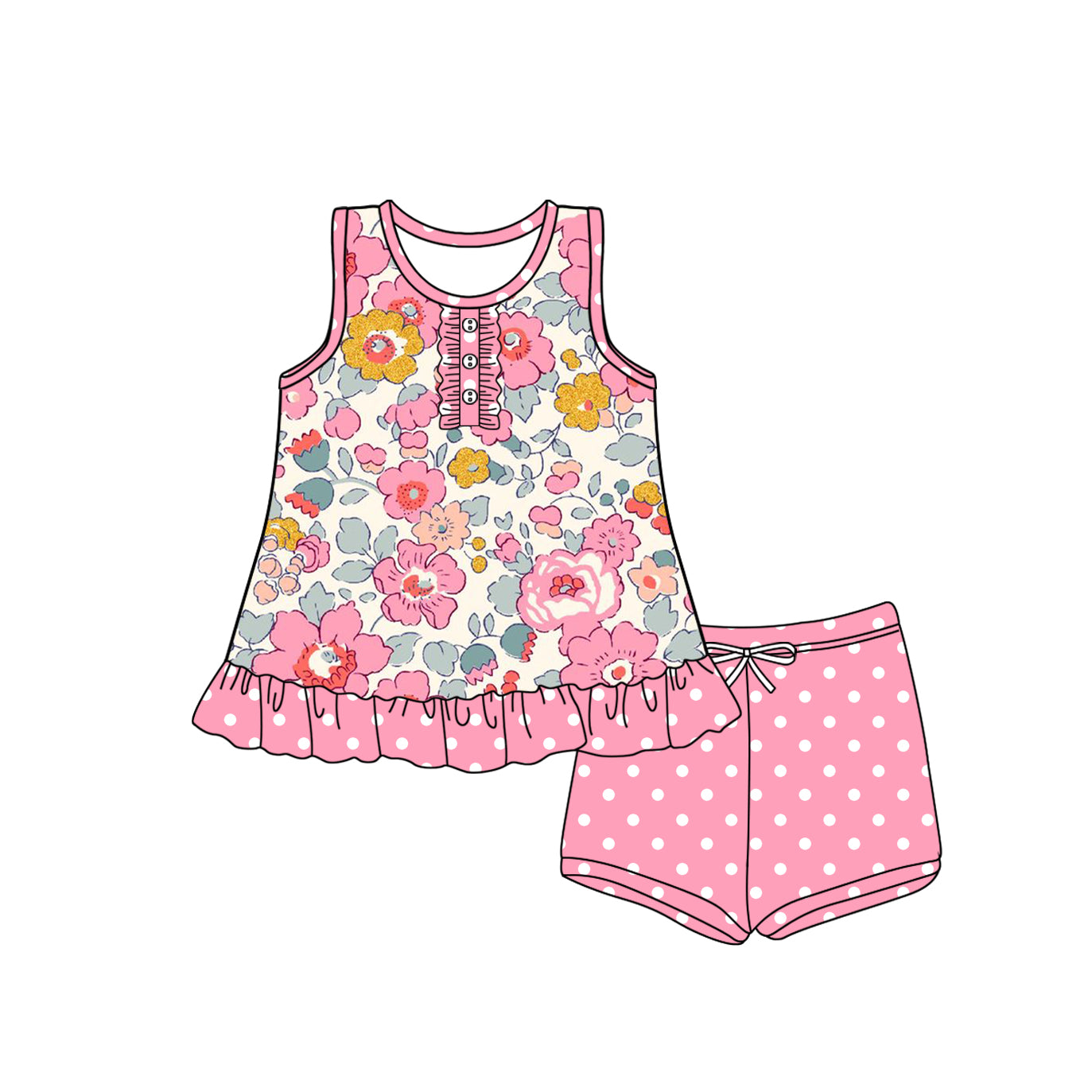 Toddle baby girl grey pink flowers summer outfit preorder