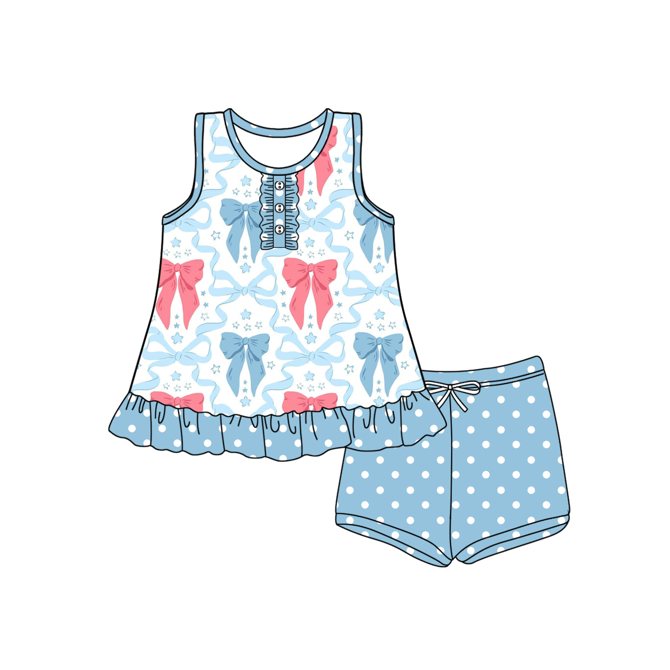 Toddle baby girl blue pink bow summer outfit preorder