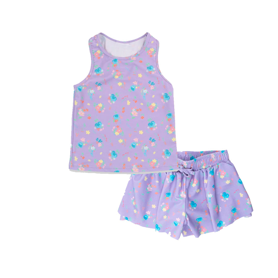 Baby girls purple floral yoga active wear two pieces outfit preorder