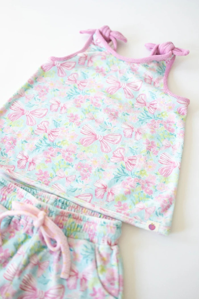 Pink bow floral girl summer outfit preorder