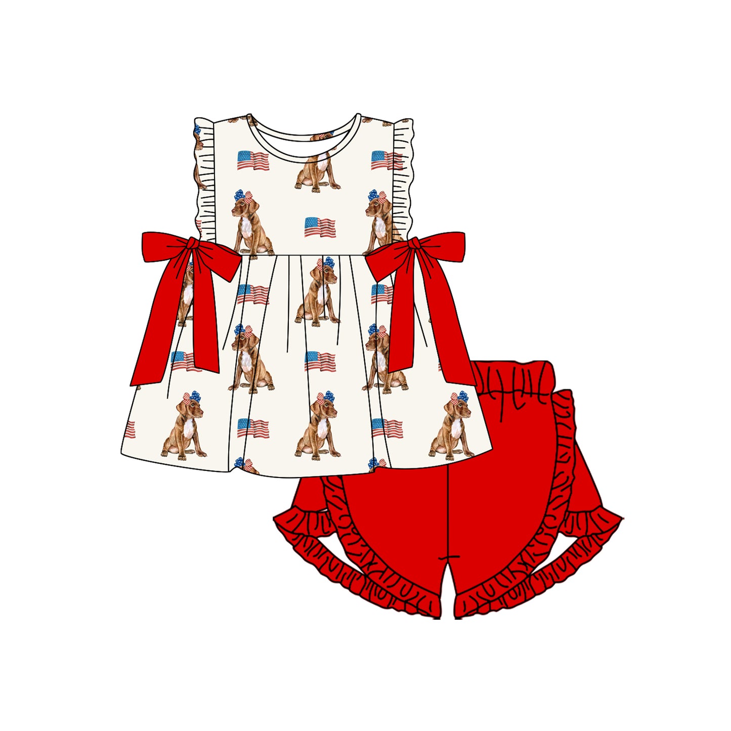 America flag dog design girls July 4th outfit preorder