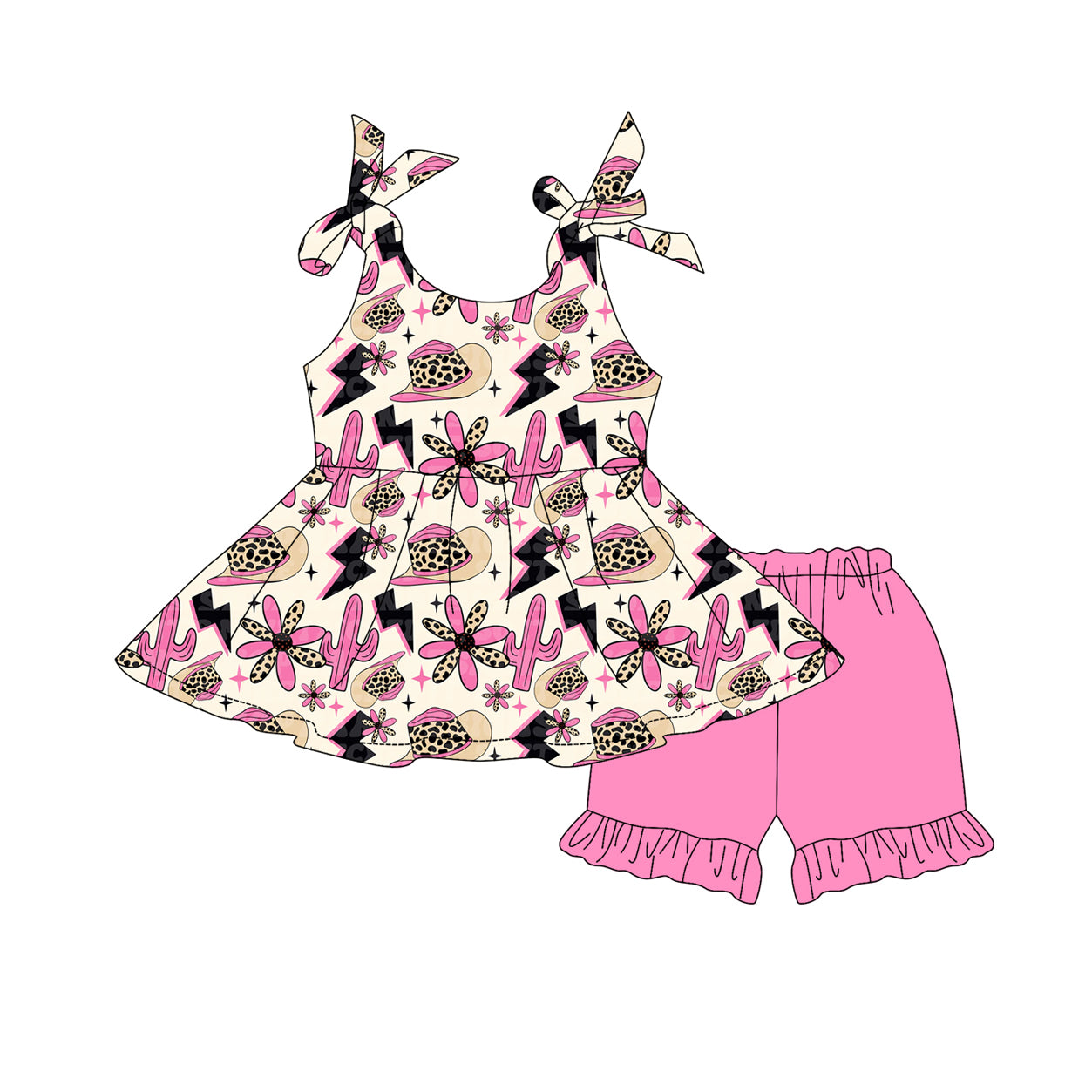 Western cactus girls summer outfit preorder