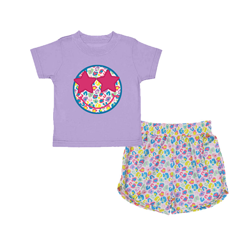 Smile face shirt leopard shorts toddle girls summer clothes preorder