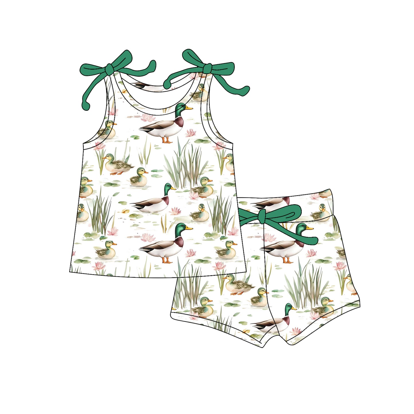 Baby girl mallard duck top matching shorts summer outfit preorder