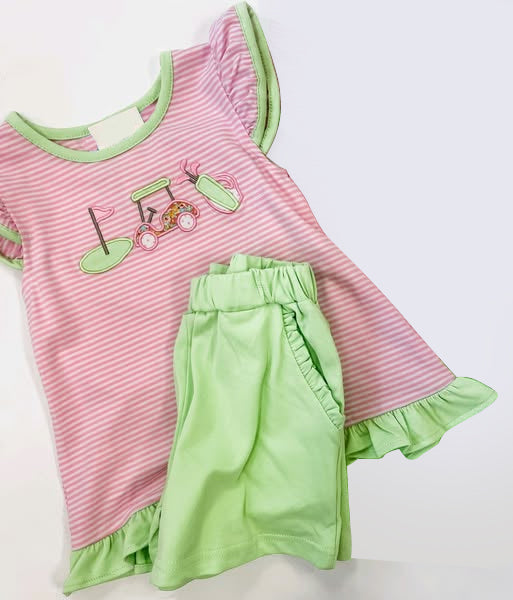 Golf shirt matching shorts baby girl outfit preorder