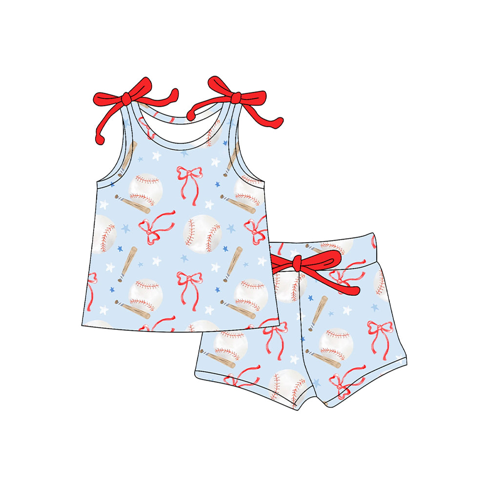 Red bow baseball girls summer outfit preorder