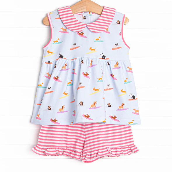 Dog print baby girl summer outfit preorder