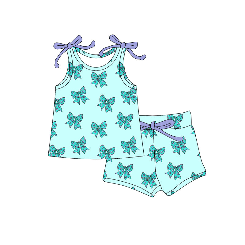 Blue bow girls summer outfit preorder