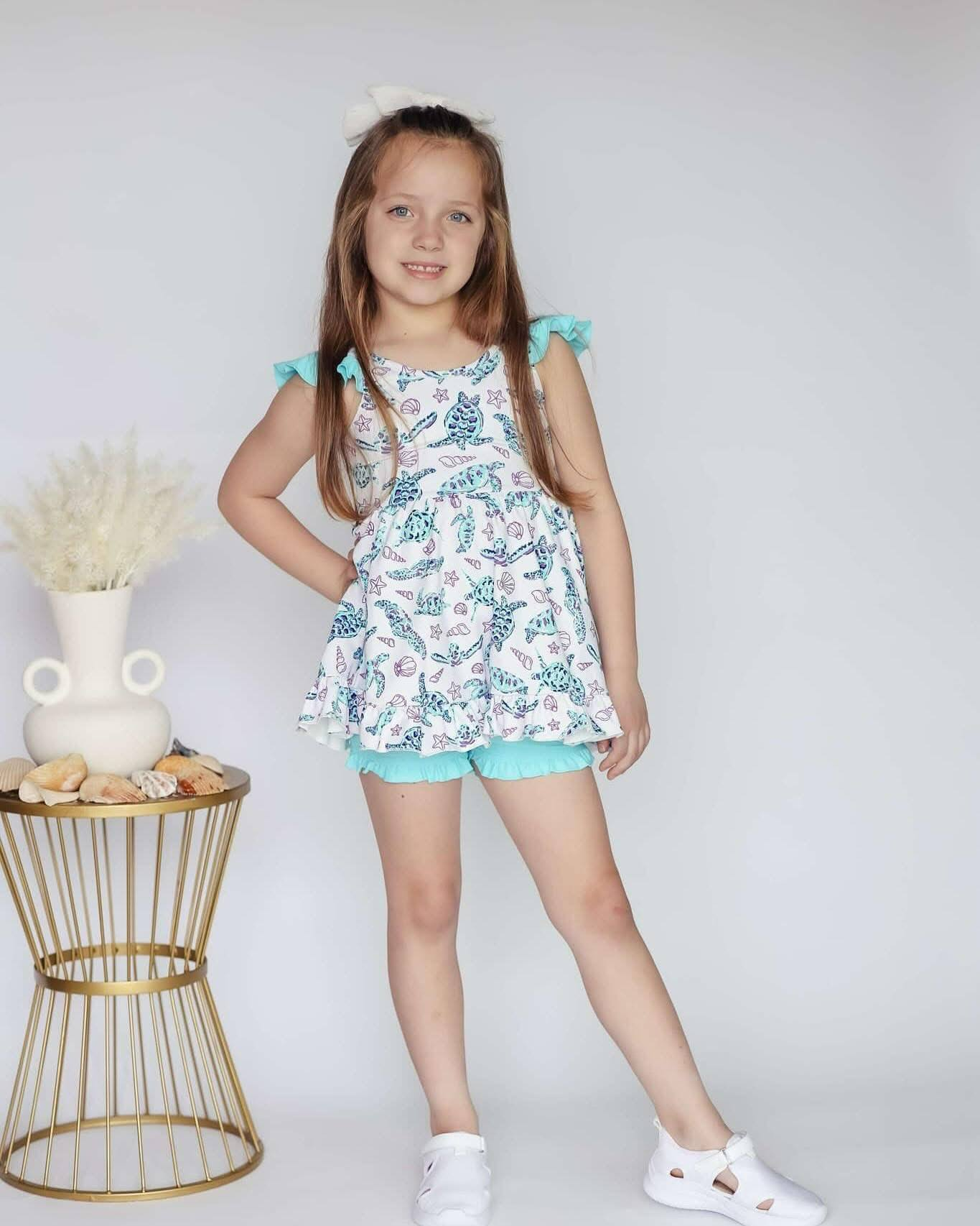 Sea turtle design girls summer outfit preorder