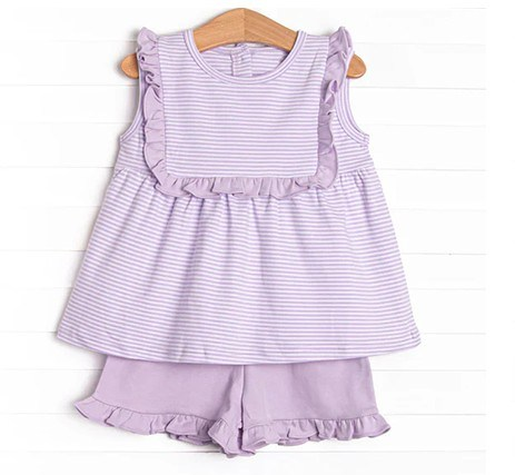 Lavender stripes shirt ruffle shorts girls design summer outfit preorder