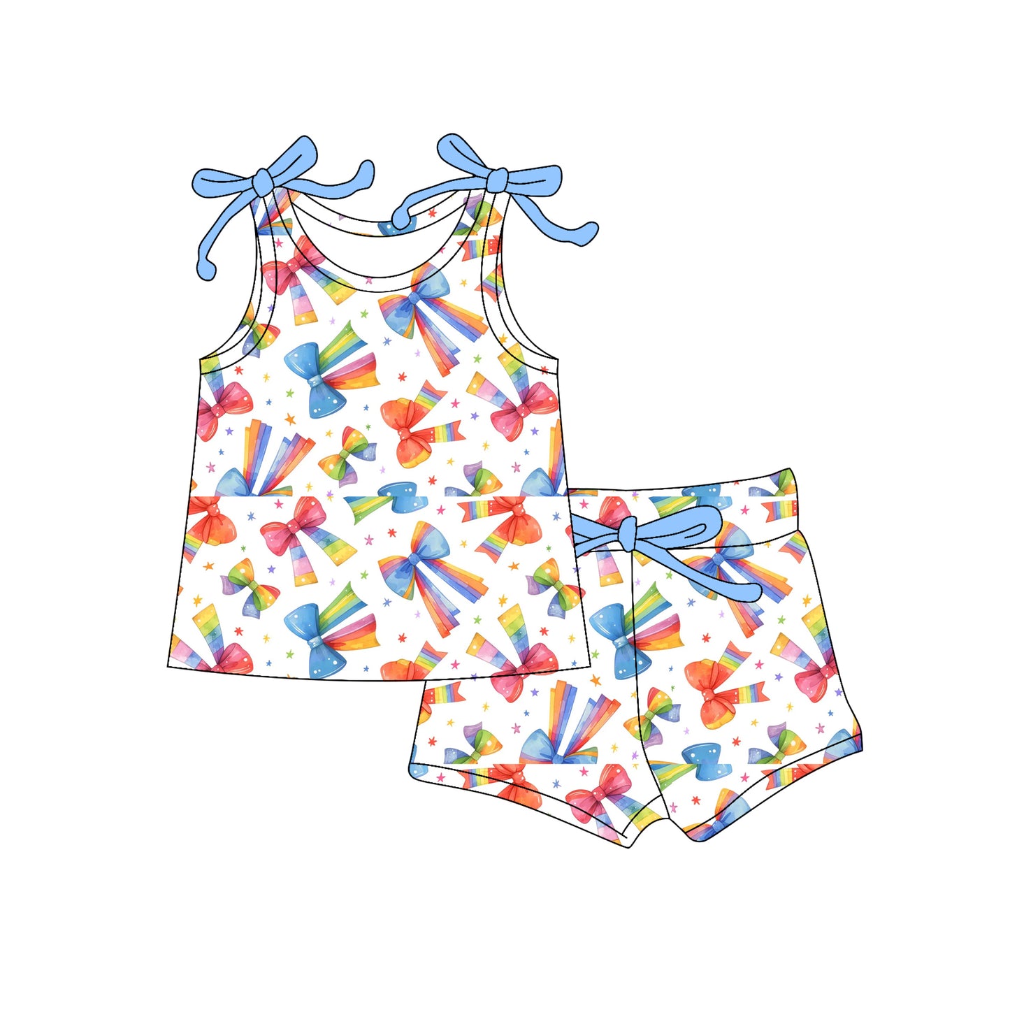 Colorful bow girls summer outfit preorder