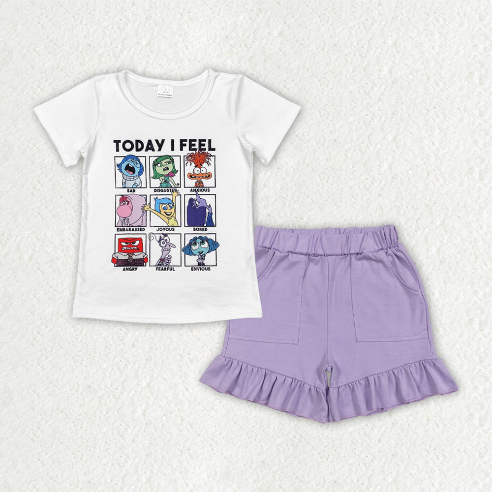 Cartoon shirt lavender shorts girl summer outfit