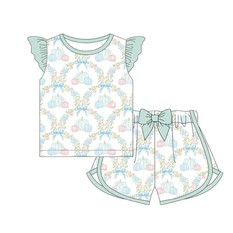 Girls pumpkin shirt matching shorts design outfit preorder