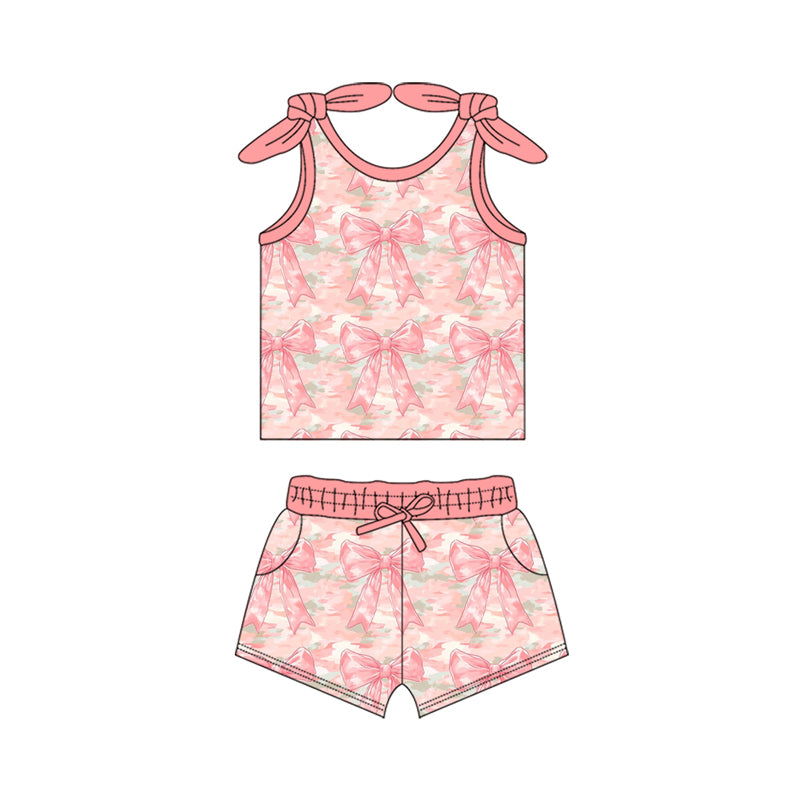Pink bow camo design girls summer outfit preorder