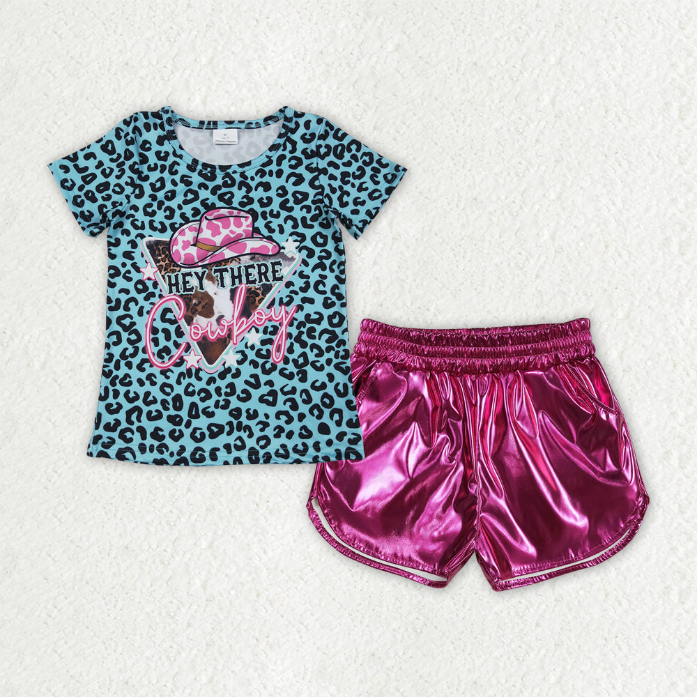 Western cowgirl shirt hot pink pu shorts girl summer outfit
