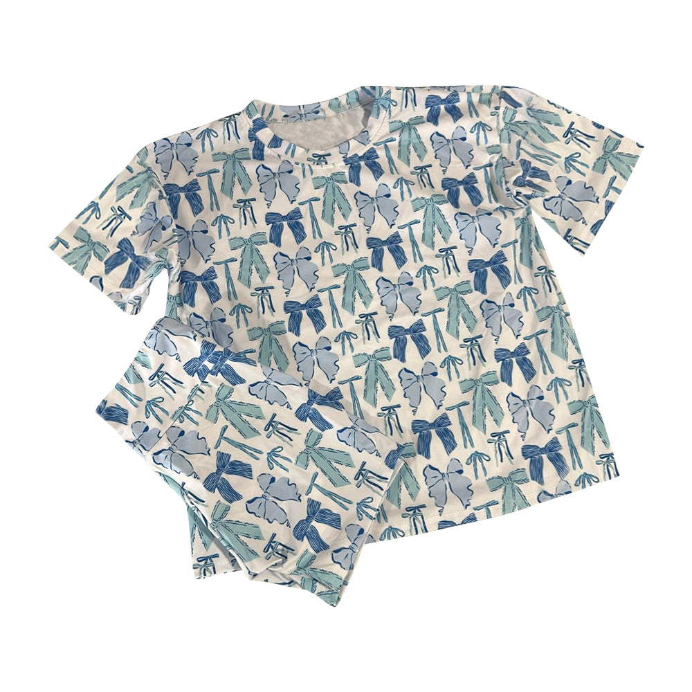 Blue bow design girls two piece matching outfit preorder