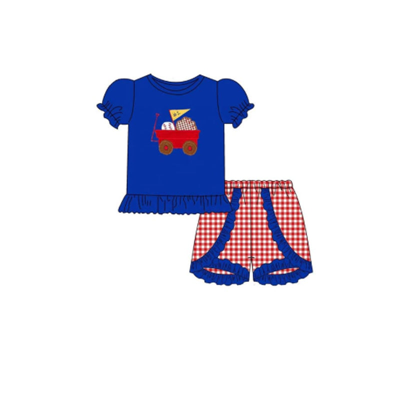 Kids girls baseball shirt red plaid shorts summer outfit preorder