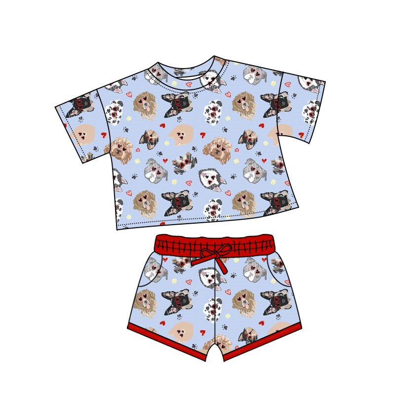 Kids girls Valentines day dog design long sleeve matching outfit preorder