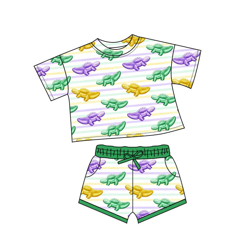 Kids girls Mardi Gras dinosaur summer outfit preorder