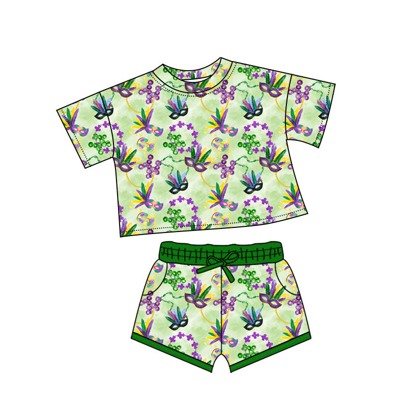 Kids girls Mardi Gras mask summer outfit preorder