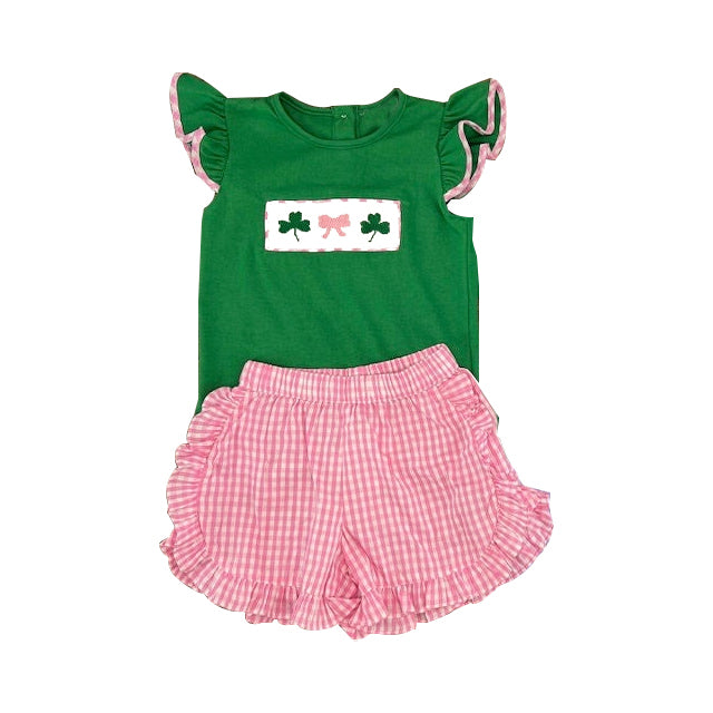 Kids Saint Patrick's Day top red plaid shorts summer outfit preorder