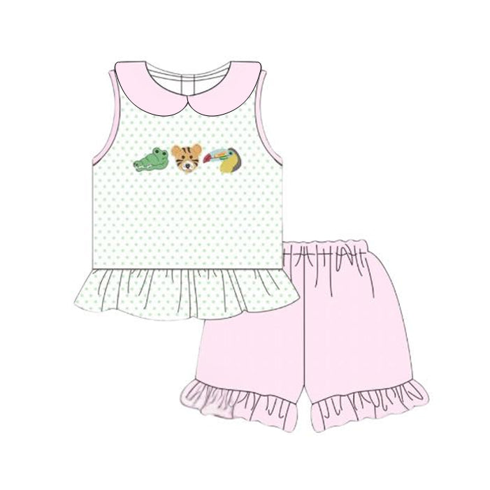 Tiger crocodile shirt matching shorts girls summer outfit preorder