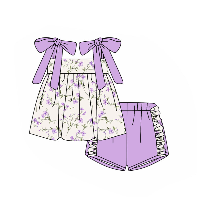 Lavender floral shirt matching shorts girls summer outfit preorder