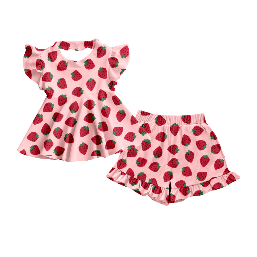 Strawberry shirt matching shorts girls outfit preorder