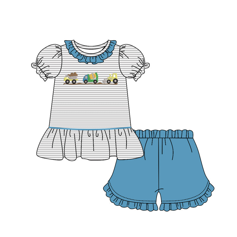 Construction shirt matching shorts girls outfit preorder