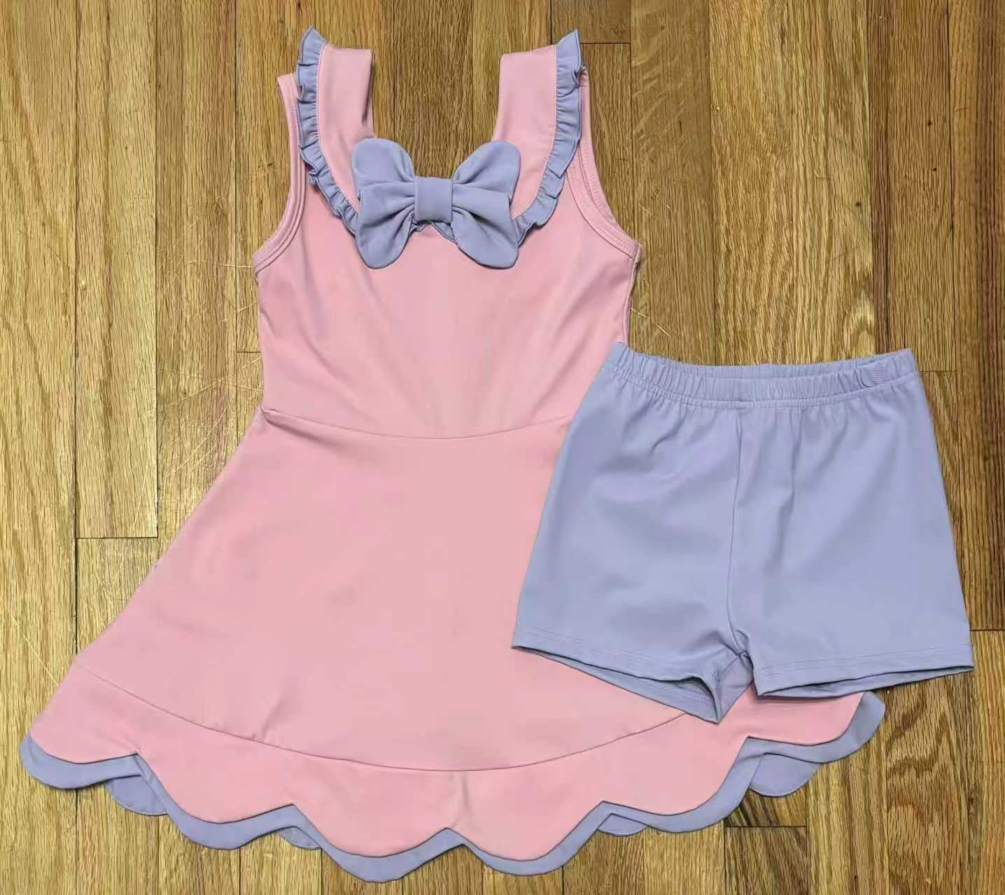 Pink bow shirt matching shorts girls summer yoga outfit preorder