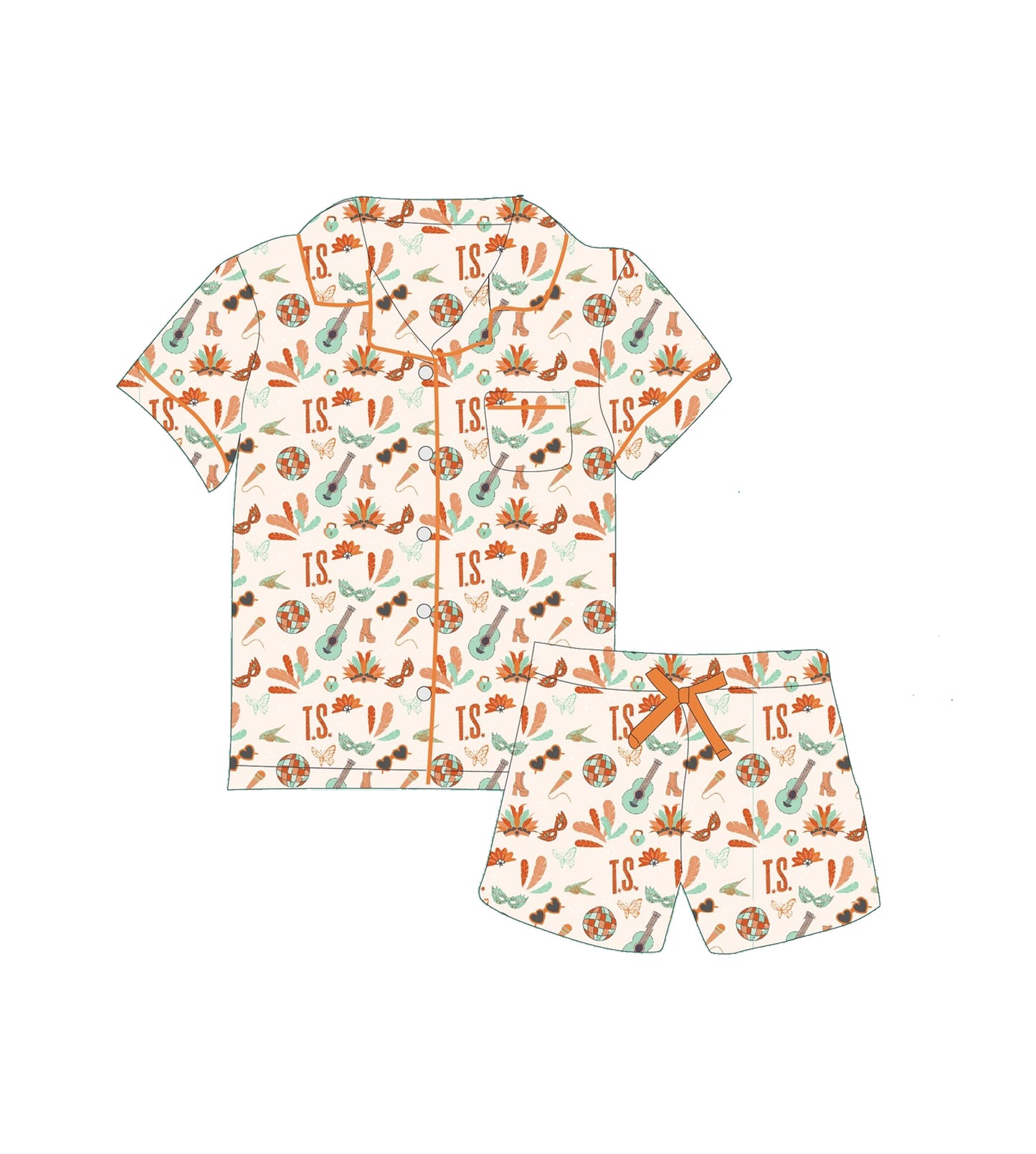 Country music singer kids girls short sleeve pajama set outfit preorder