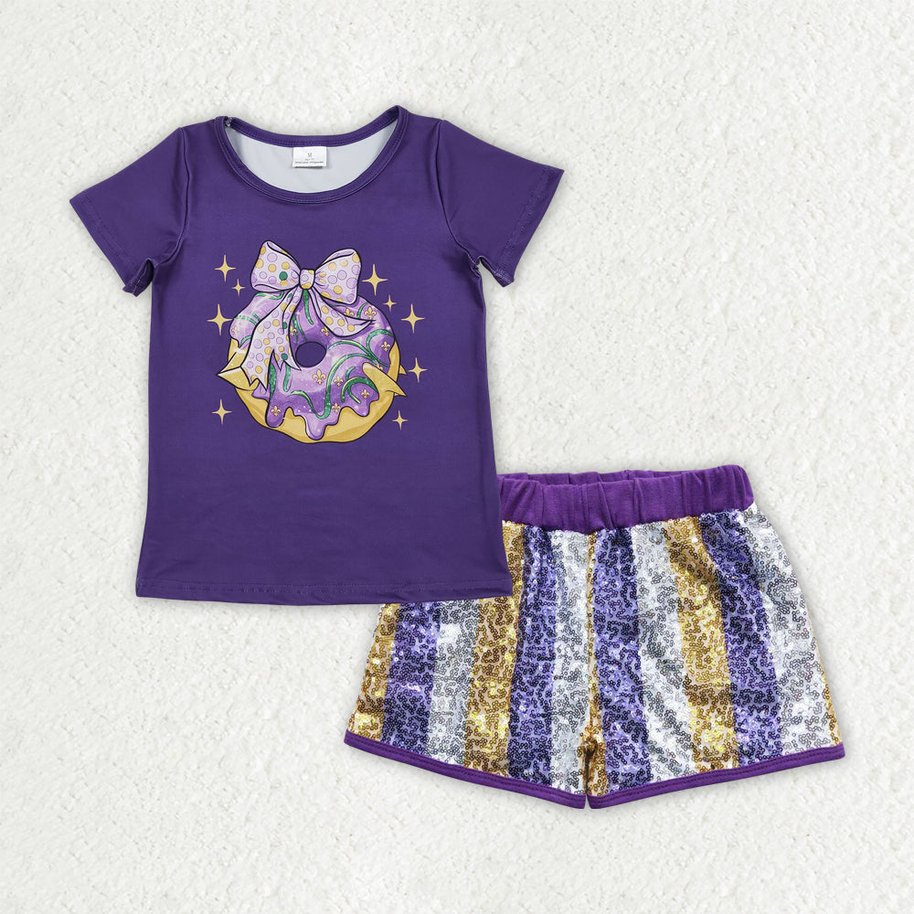RTS NO MOQ mardi gras shirt matching sequins shorts girls outfit