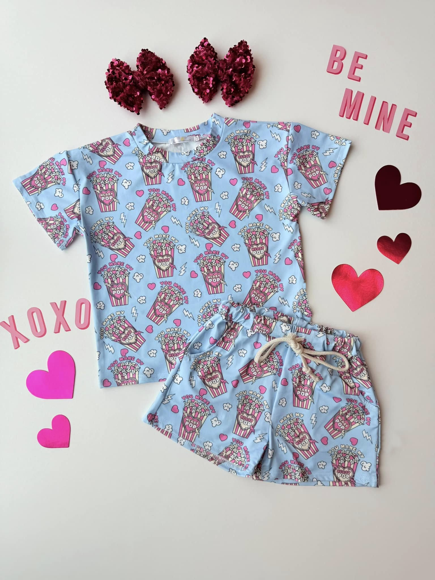 Valentines day pop design top matching shorts girls summer outfit preorder