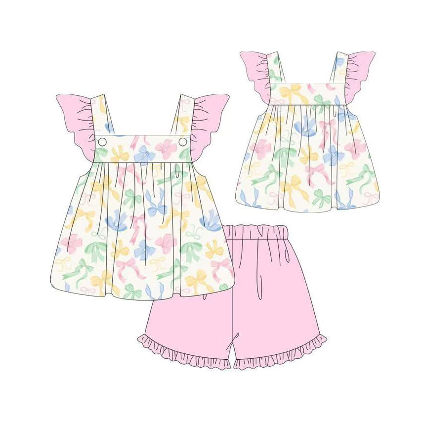 Colorful bow top matching shorts girls summer outfit preorder