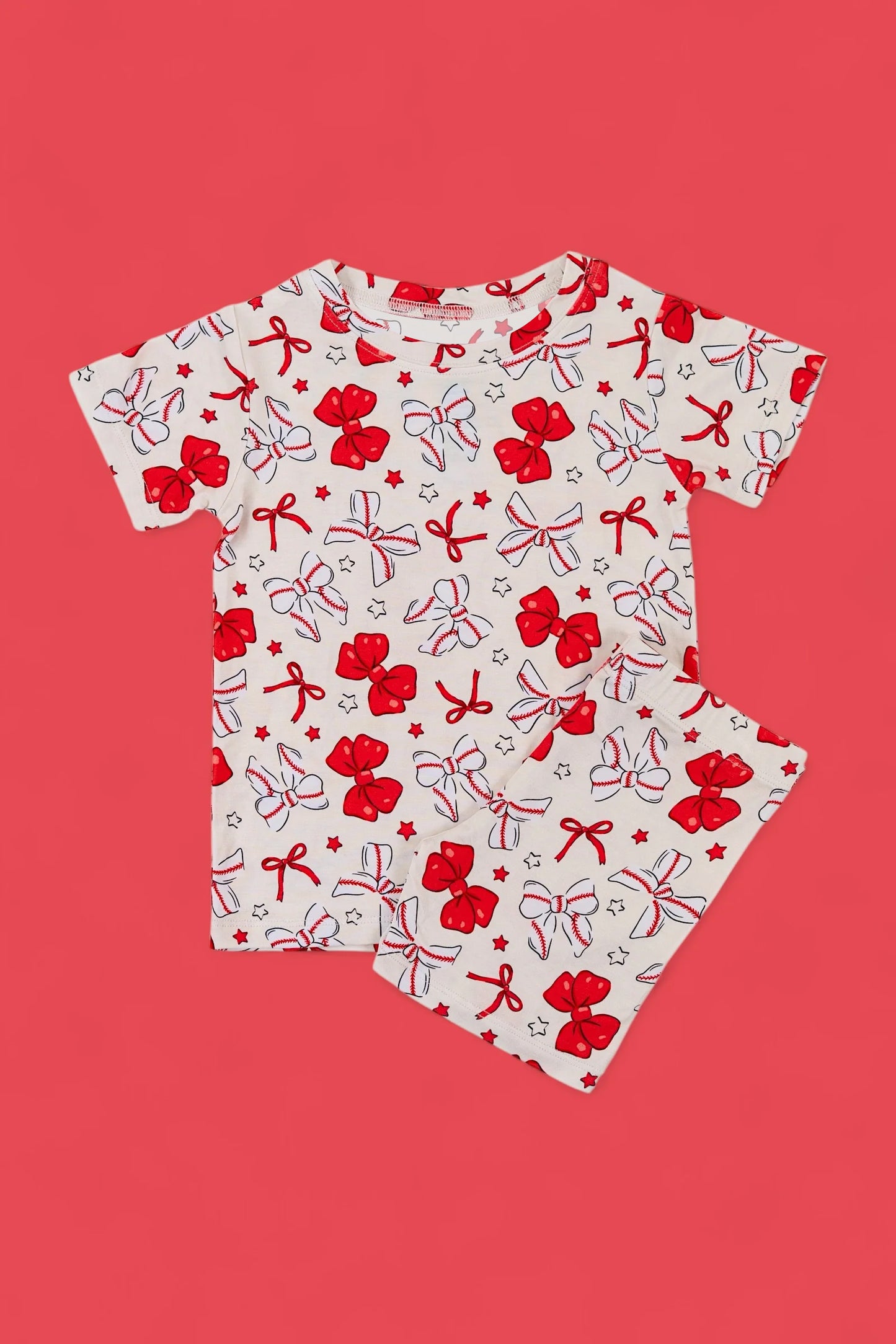 Baseball bow top matching shorts girls summer outfit preorder