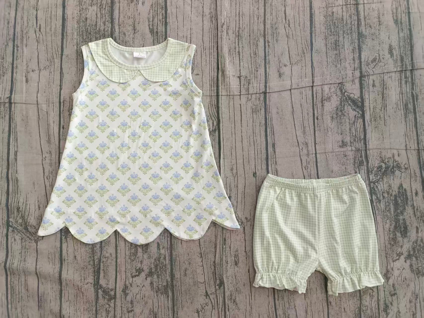 Blue flower top matching shorts boys summer outfit preorder