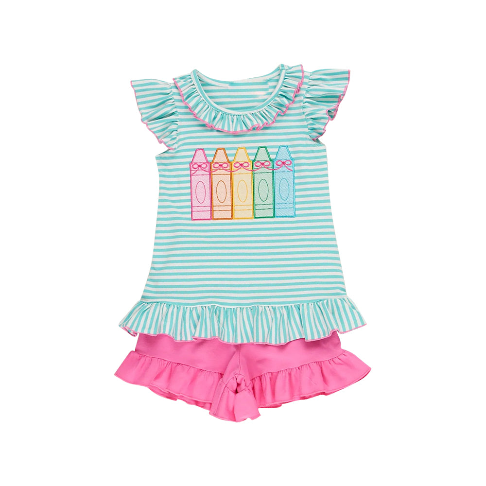 Back to school pencil top matching shorts girls summer outfit preorder