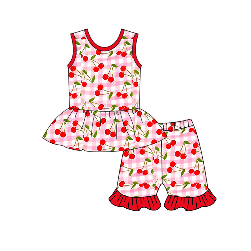 Cherry top matching shorts girls summer outfit preorder