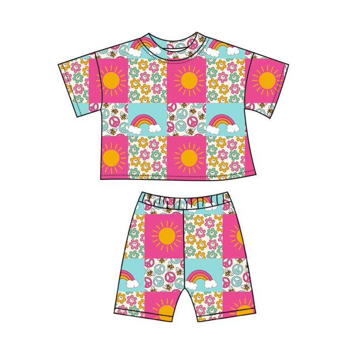 Smile face flowers top matching shorts girls summer outfit preorder