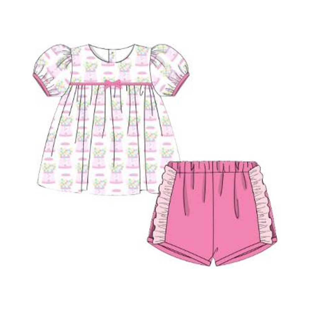 Pink floral top matching shorts girls summer outfit preorder