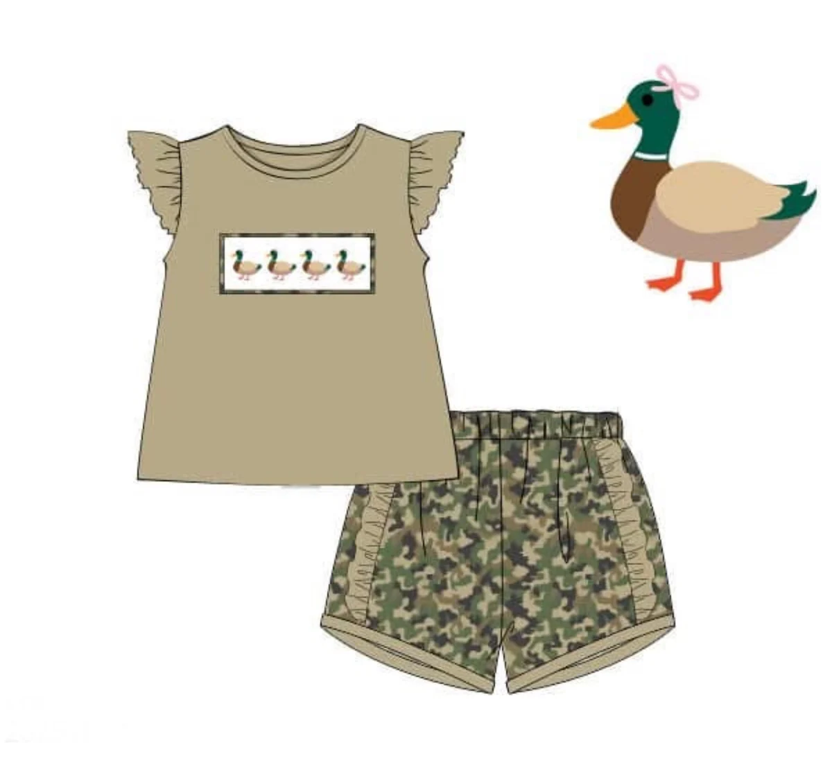 Mallard duck top matching shorts girls summer outfit preorder