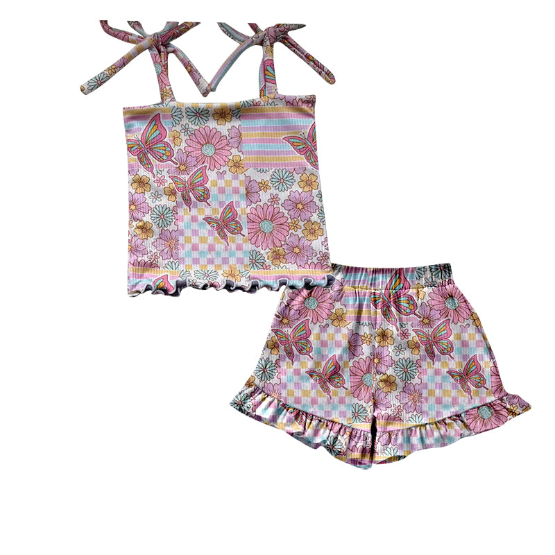 Butterfly flowers top matching shorts girls summer outfit preorder