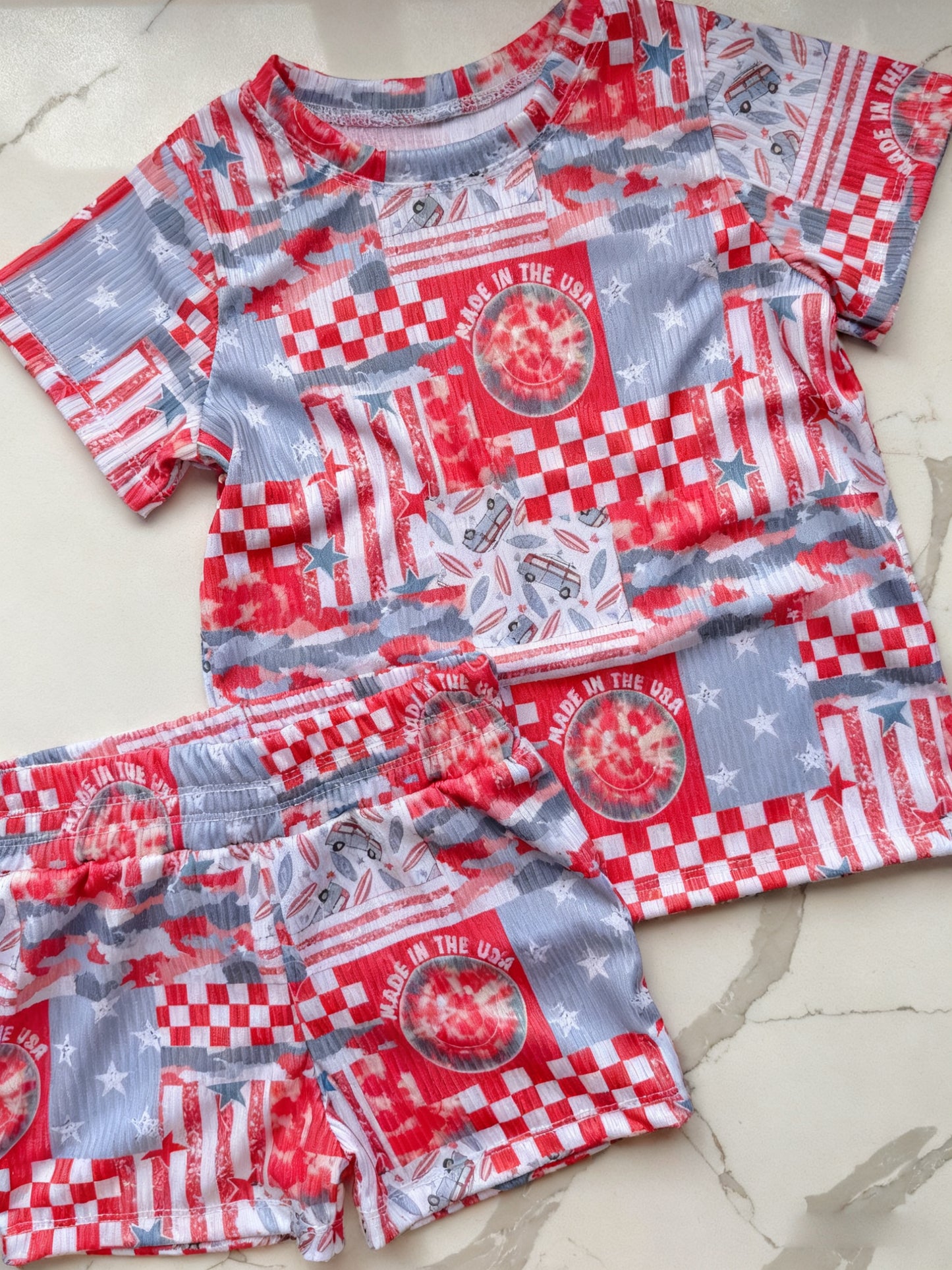 Smile face top matching shorts girls summer outfit preorder