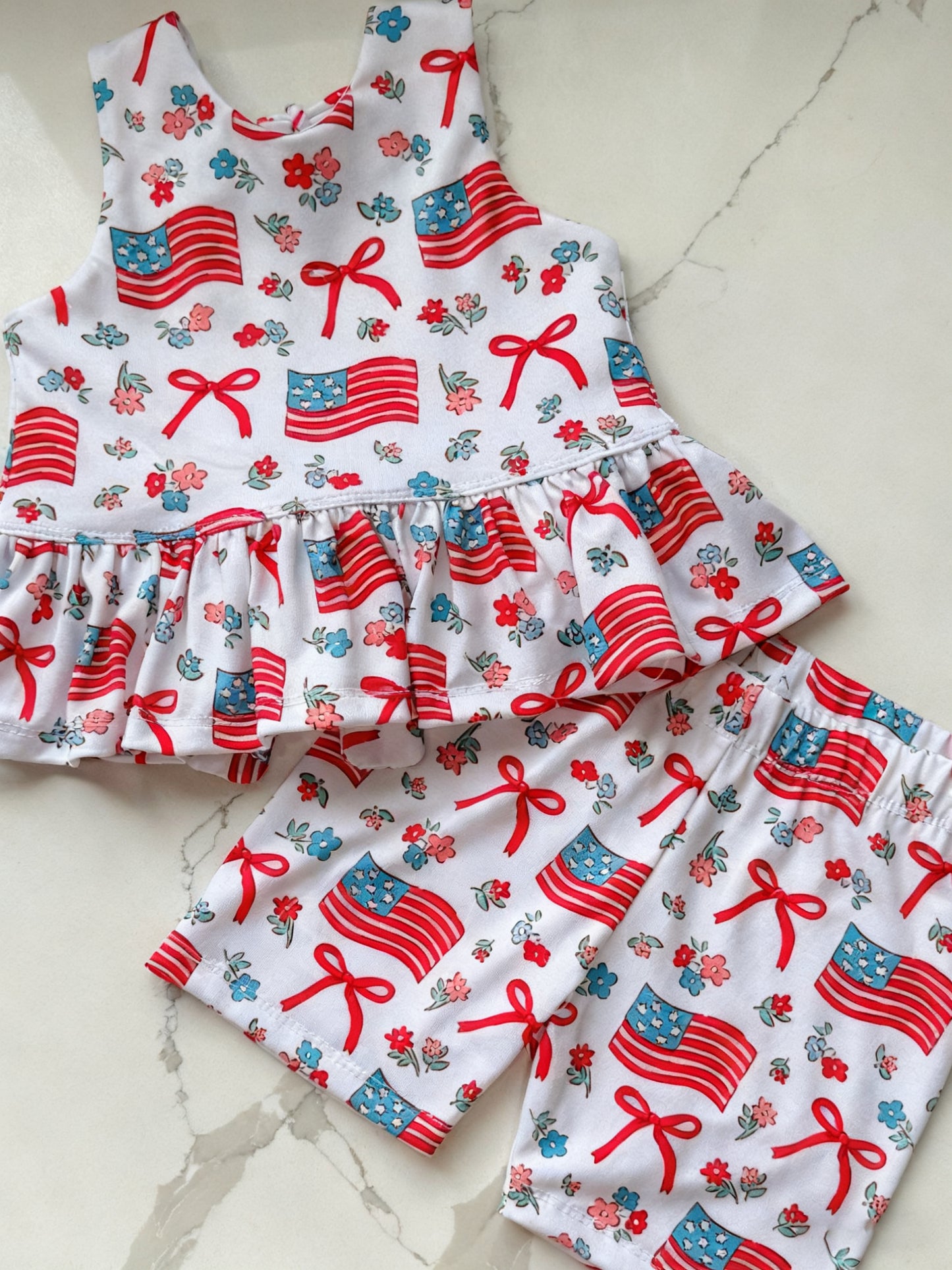 July 4th top matching shorts girls summer outfit preorder