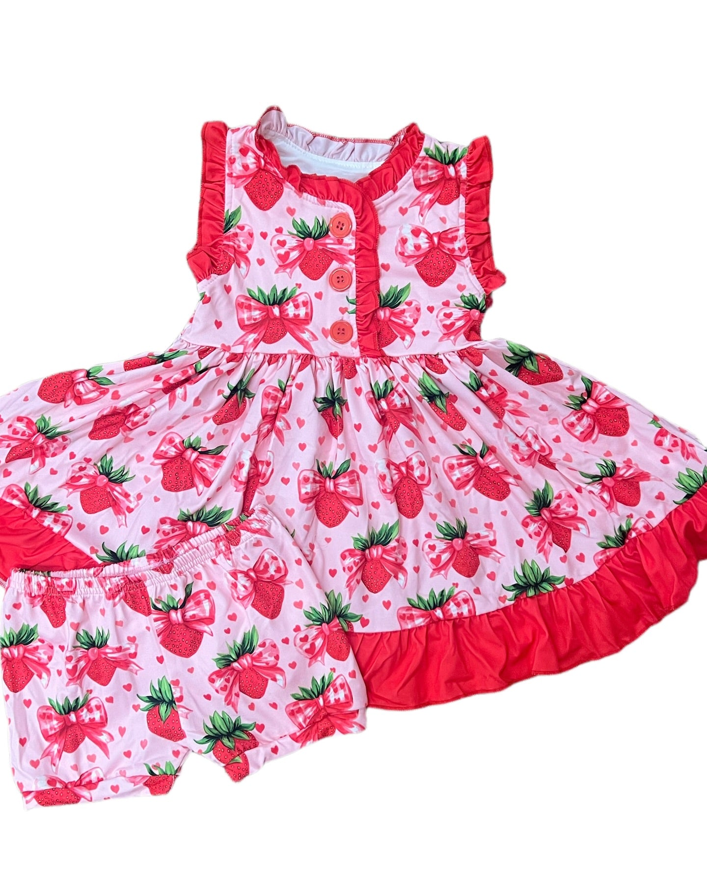 Strawberry bow top matching shorts girls summer outfit preorder
