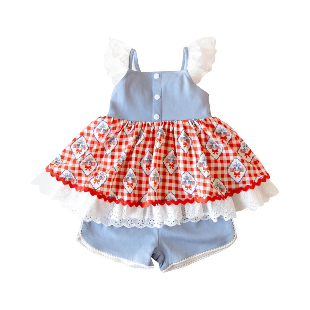 July 4th top matching shorts girls summer outfit preorder
