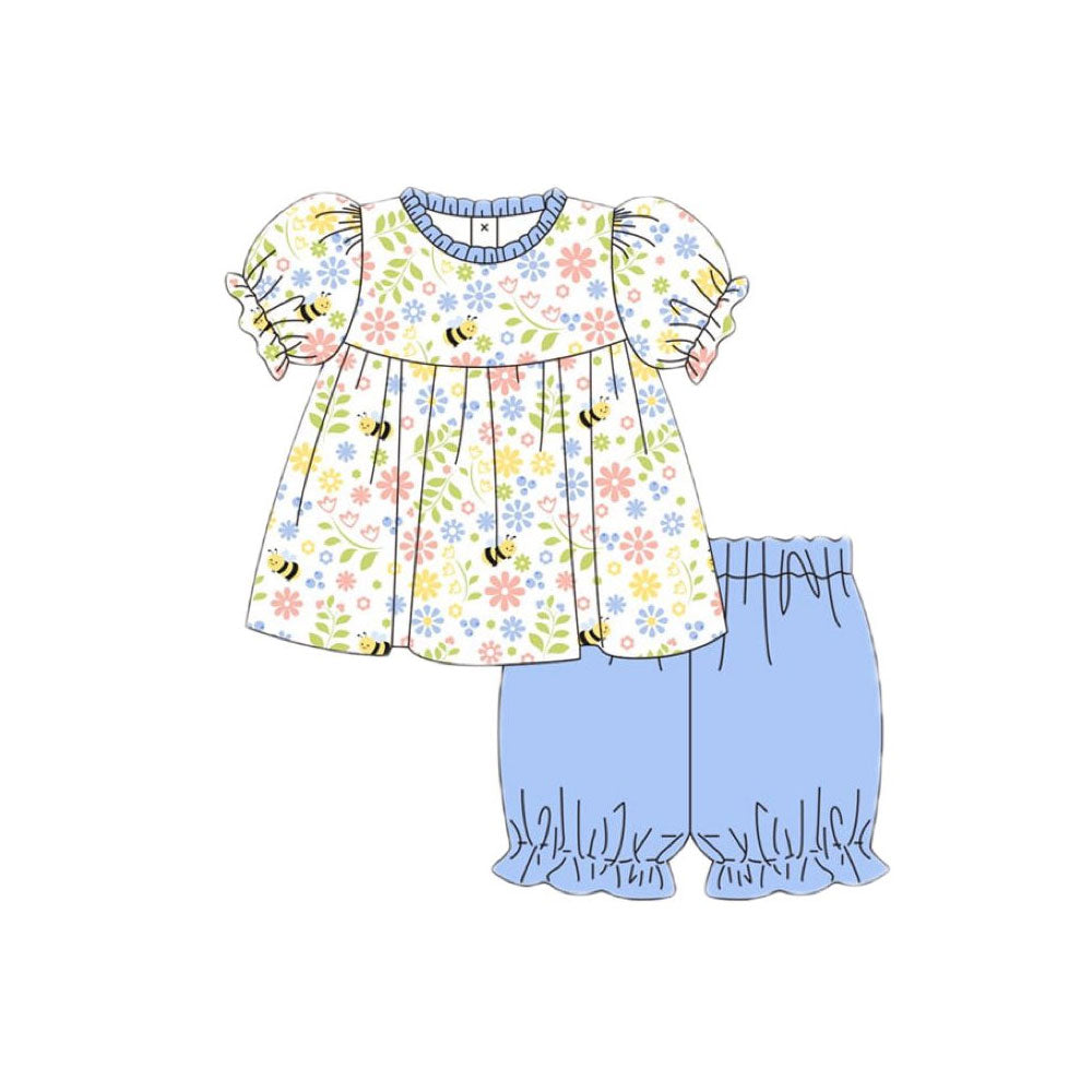 Bee floral top matching shorts girls summer outfit preorder