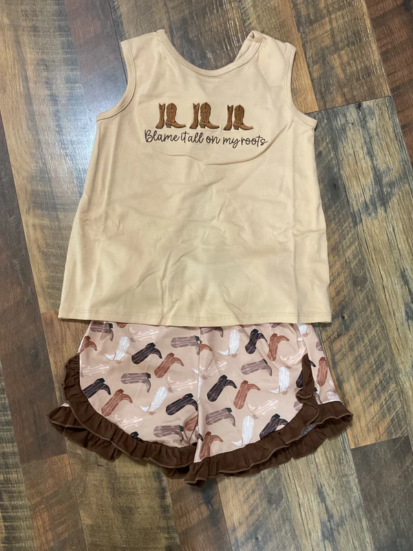 Western boots top matching shorts girls summer outfit preorder
