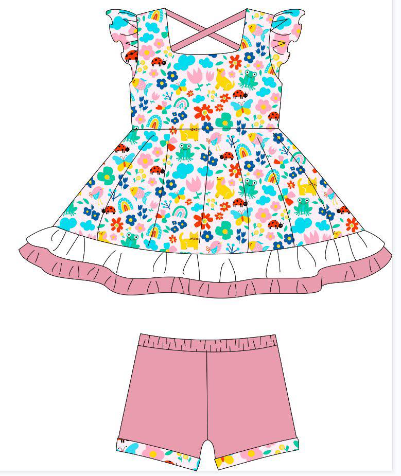 Flowers top matching shorts girls summer outfit preorder